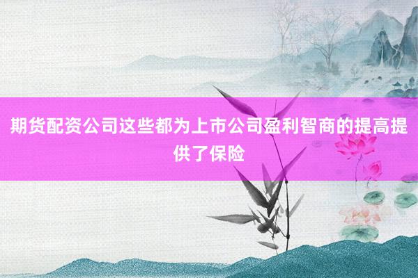 期货配资公司这些都为上市公司盈利智商的提高提供了保险