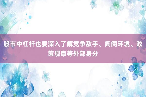 股市中杠杆也要深入了解竞争敌手、阛阓环境、政策规章等外部身分