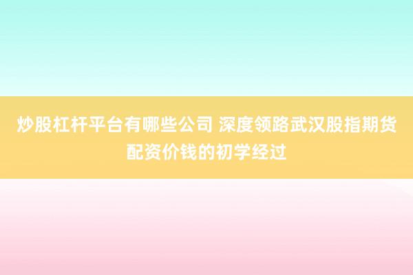 炒股杠杆平台有哪些公司 深度领路武汉股指期货配资价钱的初学经过